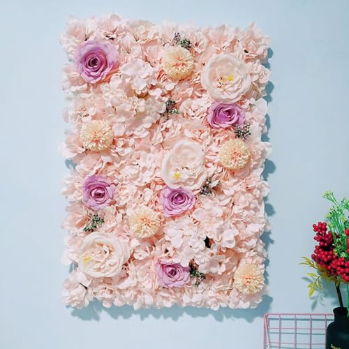 FACAIIO Blanc Soie Rose Hortensia Fleur Artificielle Panneau Mural Décoration Mariage Fête 40x60cm
