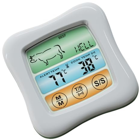 Ipetboom Termometro Digitale per Alimenti Touch Screen e Timer Termometro per Barbecue Domestico Bianco-Verde Forniture Cucina per Carne al Forno Resistente e Pratico per Uso Casalingo