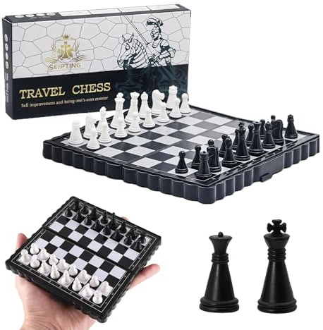 Reochps Chess Game Set 13 cm Magnetic Foldable Chess Board Portable Set Travel Travel Mini Chess Magnetic Folding Chess for Children Adults Travel