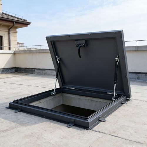 QuinteZhenTially Commercial Galvanized Roofs Steel Security Door,Basement Flat Roof Escape Hatch,Roof Safety Door with Switch Type Handle,Deck Installation Roofs Window,for Schools,Warehouses 50x50cm
