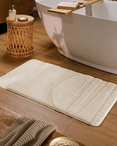 Wecon Home Badteppich Marc, 60 x 100 cm, Creme weiß | Hoch-Tief-Effekt, waschbar 30°C, rutschhemmend