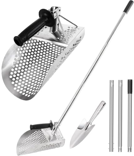 Aundhegrtt Con Pala Grande y Agujeros, Pala de Metal Inoxidable de Alta Resistencia para Detectar Metales, Ideal para la Búsqueda de Tesoros en la Playa y Bajo el Agua.