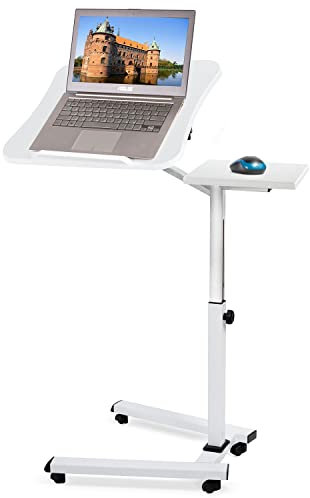 Tatkraft Like Laptop Ständer auf Rollen, Laptoptisch Höhenverstellbar Stehpult, Bett Beistelltisch Weiss, Drehbarer Beistelltisch für Büro, MDF Holz, Stahl, Stylisches Design
