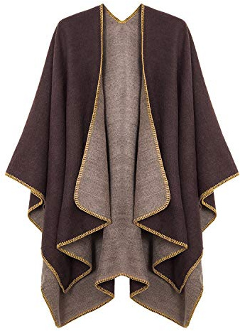 EXCHIC Femmes Rétro Plusieurs Couleurs Châle Cape Extra Large Hiver élégant Open Front Poncho Manteau (Café)