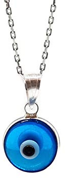 Mystic Jewels By Dalia - Collar Mal de Ojo de Cristal Azul para la Buena Suerte - Plata de Ley 925 - Cadena 40 a 45 cm Longitud, para la Navidad, Boda, Dia de San Valentin