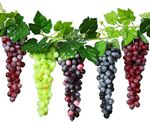 STUDYY Lot de 5 grappes de Raisin Artificiel Artificiel avec vignes artificielles pour décoration de Cuisine, fête, pub, Maison, Armoire (36 noyaux)