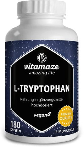 L-Tryptophan hochdosiert, 500 mg pro Kapsel, vegan (pflanzlich fermentiert), 6 Monate Reichweite, natürliche essentielle Aminosäure, laborgeprüft und ohne Zusatzstoffe, Made in Germany