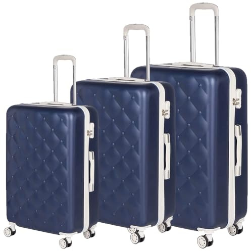 Coveri Set 3 Trolley Valigie Bagaglio a Mano Vintage Valigia Guscio Rigido In ABS 4 Ruote Manico teloscopico Doppio Scompartimento Interno e Chiusura di Sicurezza con combinazione (Blu)