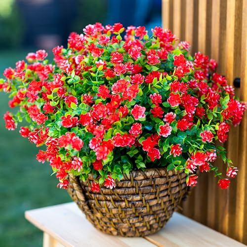 AXYLEX, Flores Artificiales de plástico para Exteriores, 12 Flores Artificiales de Primavera, Resistentes a los Rayos UV, no se decoloran, arbustos sintéticos, para jardín, Porche, Patio, decoración
