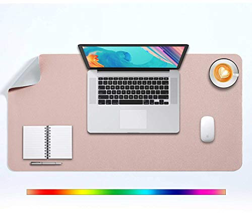 DOBAOJIA Tappetino per Mouse Grande, Mouse Pad XL, Sottomano da Ufficio, Laptop Tappetino, Tappetino Scrivania, Tappetino Scrittura, Uso Doppio Lato Simipelle PU Impermeabile 80 x 40cm (Rosa/Argento)