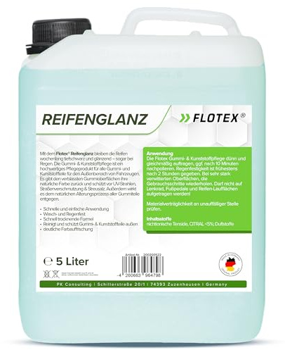 Flotex® 4 x 5L Reifenglanz - Auto Kunststoffpflege & Gummipflege für Außen - Schwarz - Reifenpflege für Reifenglanz - Autoreifen Pflege und Reifen Reiniger - Reifenschwarz Auto