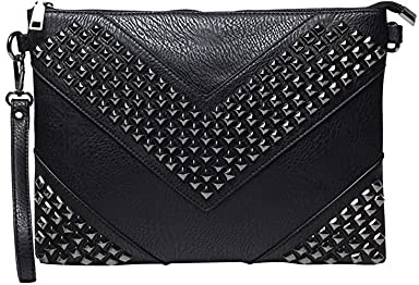 NIGEDU Oversize Pochette Borsa Delle Donne Cuoio DELL'UNITÀ di elaborazione Borse A Tracolla Borse Da Polso Borse Rivetto Busta Pochette, nero, Large