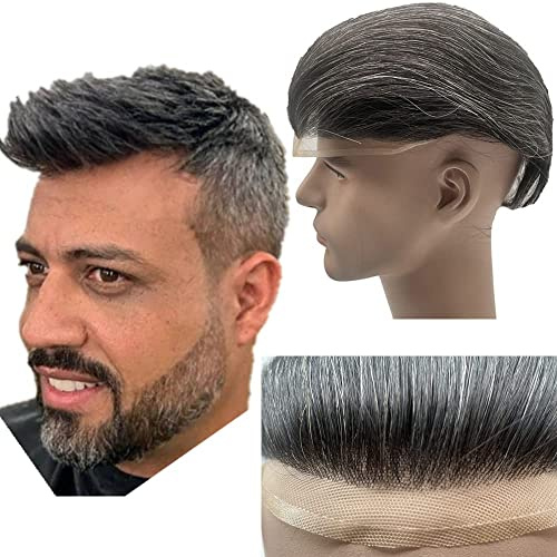 N.L.W. Echthaar Toupet für Männer, Vollspitzen Haarsystem für Männer Schweizer Spitzen Toupet Europäische Herren Toupet Echthaar 10 x 8 (1B20grau)