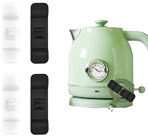 UTRUGAN 4 PCS Support de Câble Autocollant en Caoutchouc Cable Clips Adhesif Câble Organisateur Enrouleur de Cordon Gestion Câble pour Appareils de Cuisine Câbles Électroménagers(Noir/Blanc)