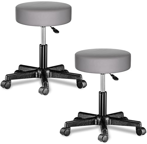 Casaria® Rollhocker Höhenverstellbar 2er Set 10cm Polsterung 46-60cm Höhe 360° Drehbar Ø35cm Rund Rollen Bürohocker Drehhocker Arbeitshocker Stuhl Grau