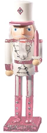Ciao Christmas Nutcracker Toy Soldier Halberdier (24cm) Wooden Glittery Decoration, Pink/White
