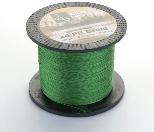Zite Fishing Angelschnur Geflochten 4-Fach – Braided Line 4X PE 550m Spule – 0,14-0,30mm Angelsehne Geflechtschnur Grün (20,7 kg / 0,30 mm)