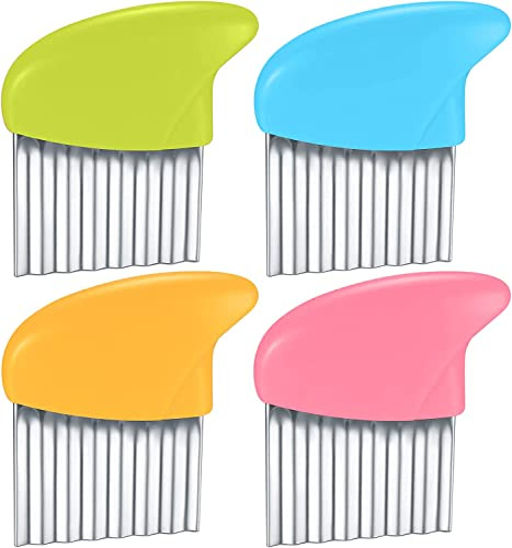 woshilaoDS 4 Pcs Crinkle Cutter, French Fry Potato Slicer Cutters, Stainless Steel Waffle Fry Cutters, Wavy Chopper for Veggies Fruit Vegetable Potato Carrots Butter Wavy Crinkle Chopper Knife
