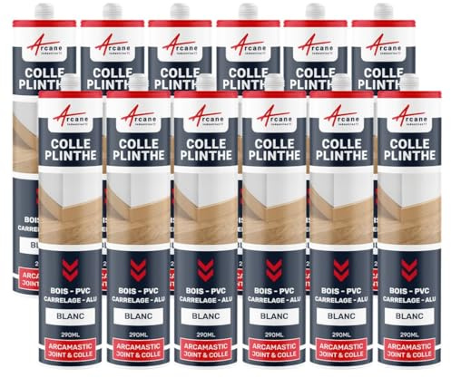 Colle plinthe, bois et carrelage, pose facile - 290 ml x 12 Blanc - ARCANE INDUSTRIES