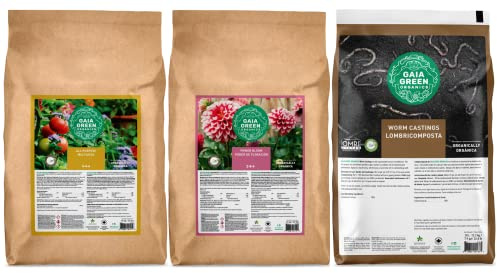 Gaia Green Combo+ 10kg All Purpose 4-4-4-, 10Kg Power Bloom 2-8-4, 30L Worm Castings