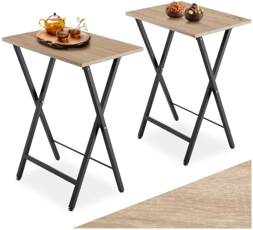 tectake® Couchtisch 2er Set, Beistelltisch Couch klappbar, Nachttisch 2er Set, Betttisch, 48x36x66,5 cm, Fernsehtisch, Sofatisch, Wohnzimmertisch, Schlafzimmer - Industrial Holz hell, Eiche Sonoma