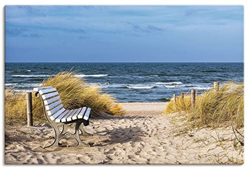 ARTLAND Wanddeko Leinwand Bilder Wandbild 60x40 cm Landschaften Küste Strand Idyll Meer Sitzbank Ostsee Graal Müritz U4PR