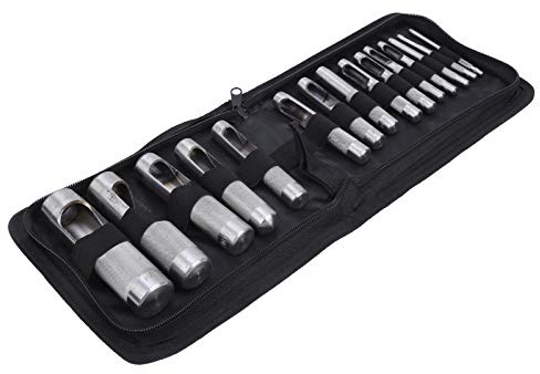 Natudeco 15 Stück Locheisen Satz Leder, Runde Stahl Locher Werkzeug, Locheisensatz Hohl Punch Set Manuelle Meißel Stanzwerkzeuge Hardware 3-25 Mm für Gürtel Taschen Lederhandwerk