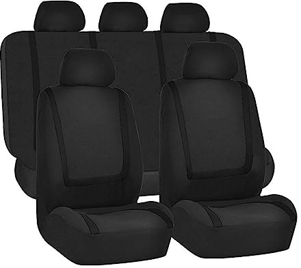 BELOMI Car Seat Covers Full Set, Breathable Premium Cloth Automotive Seat Cover, Universal Front and Rear Seat Covers, Easy to Install Car Accessories for Most Cars Trucks SUV (Black)