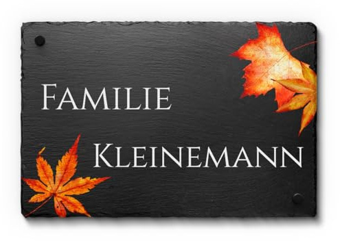Schiefer Tafel Namensschild mit buntem UV Druck - Hausnummer Türschild mit Familiennamen und vielen schönen Designs - Größe bis 30x20 cm
