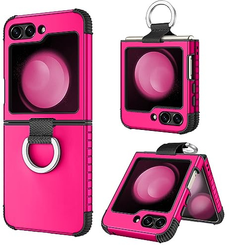 BENTOBEN for Samsung Galaxy Z Flip 5 Case, Z Flip 5 Case with Ring, Heavy Duty 2 in 1 Silicone Bumper Rugged Full Body Shockproof Military Grade Protective Covers for Samsung Flip 5, Hot Pink