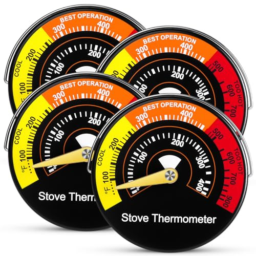 Copkim 4 Pcs Wood Stove Thermometer, Magnetic Oven Stove Temperature Wood Stove Accessories Fire Stove Pipe Thermometer Gauge for Wood Burning Stoves Top Gas Stoves Pellet Stove Fireplace Flue