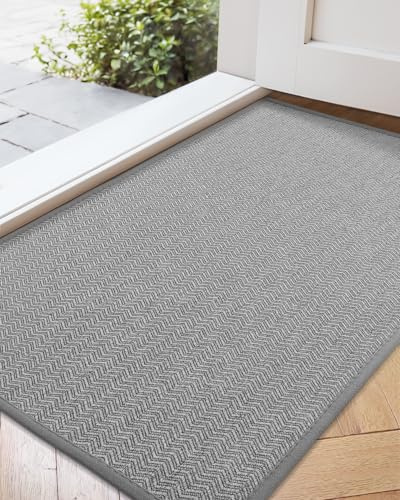 COLOR&GEOMETRY Dirt Trapper Door Matts Indoor 43.5x75cm, Indoor Door Mat Non Slip, Front Door Mat Heavy Duty, Absorbent Doormats Inside for Entrance, Muddy Paws, Light Grey (Rolled-up NO Creases)
