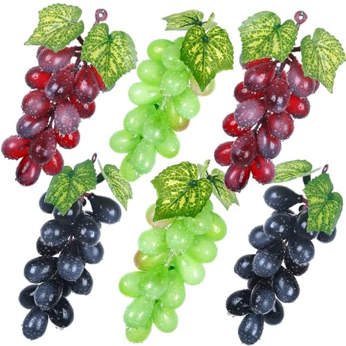 Tuxiaobu Künstliche Gefälschte Früchte Trauben Aesthetic Deko Obst, Kunst Faux Traube Früchte Zuhause Küche Dekor Tischdekoration Party Dekorationen, 6 Trauben / 18 Kapseln