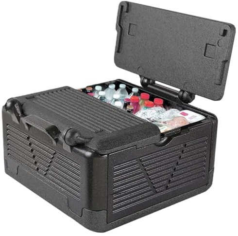 Faltbar Thermobox 26L Styroporbox 43x43x25cm Warmhaltebox für Essen mit Integrierter Deckel Multifunktional Kühlbox Transportbox für Camping Picknicks Lebensmittel Transport, Schwarz