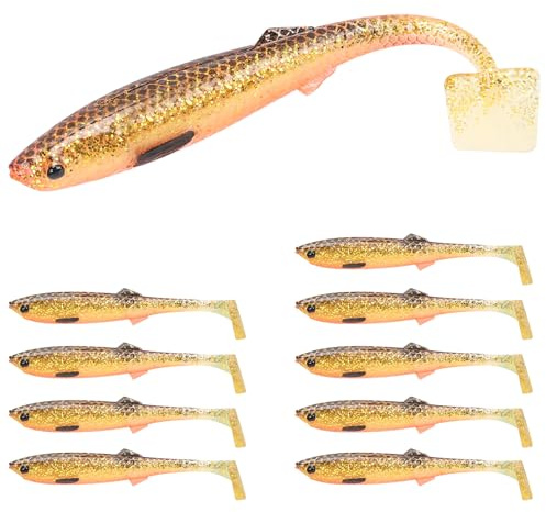 TRUSCEND Señuelos de Pesca Suaves Hechos a Mano, 10 Unidades, Cebos de Cola de Pala para Lubina, Trucha, Crappie Lucioperca, Plástico Duradero