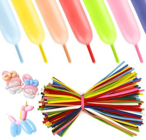 Modellierballons - Bunte Luftballons 100 Stück für Geburtstag, Jugendweihe & Party - Matt Latex Ballons mit Tieren
