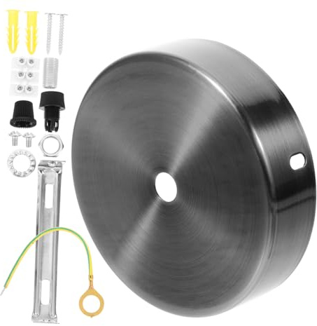 Uonlytech Piastra di Montaggio per Lampadario Sospensione Rotonda in Ferro | Argento, Kit Viti di Installazione e Accessori Inclusi, Stile Semplice Moderno, Resistente alla Ruggine