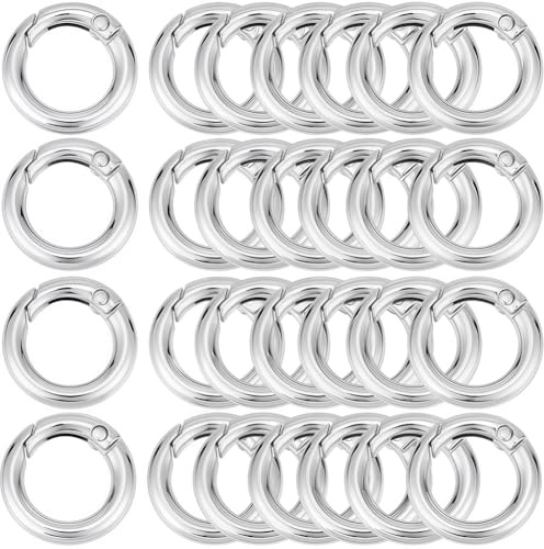 SOFPLATE 1 caja 30 anillos de Resorte de Plata Redondos Mosquetón Clip Círculo Aleación de Zinc Pequeño Suave Abierto 20.{118} in Diámetro Interior Anillos de Puerta para Bolso Llavero Bolsas de Cordó