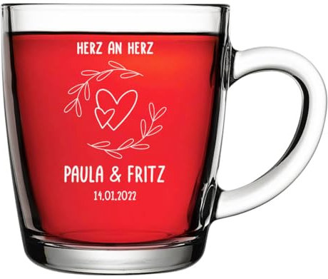 polar-effekt Teetasse aus Glas 340 ml mit personalisierter Gravur - Kaffeebecher aus Borosilikatglas - ideal als Hochzeitsgeschenk - Teeglas für Paare