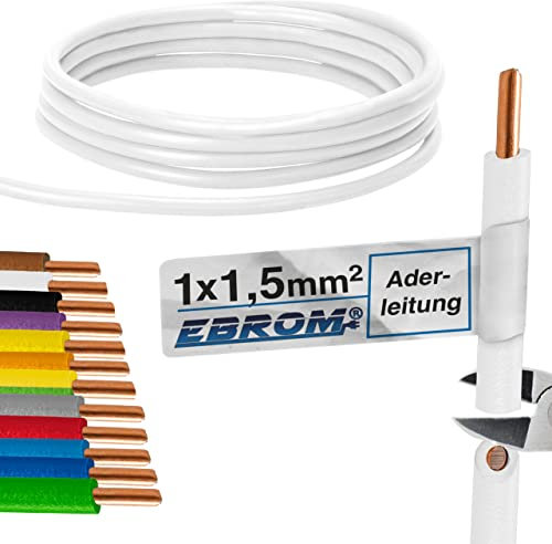 EBROM - 30 Meter Aderleitung eindrähtig - Einzelader - Verdrahtungsleitung starr - PVC Leitung - H07V-U 1,5mm2 | 1,5 mm² | 1,5 mm2 - Farbe: weiß - Vollkupfer 99,9% OFC Kupfer - Länge: 30 Meter