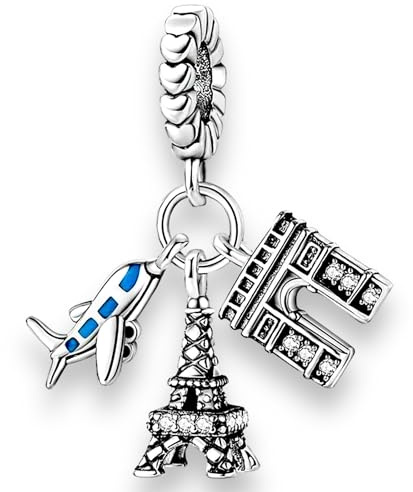 Streetculture Frankreich Urlaub Reise Eifelturm Triumphbogen Paris Liebe Europa Flugzeug - Charm 925 Silber Bettelarmband Anhänger Zubehör Geschenk Sterlingsilber