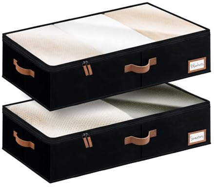 StorageWorks Unterbett Aufbewahrung, große Unterbett Aufbewahrungsbox mit Deckel, Unter bett Aufbewahrungskisten für Kleidung, Reinschwarz, 84 × 43 × 15 cm