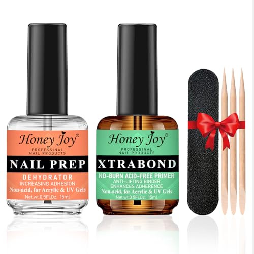 Nail Dehydrator and Primer, Acid-Free Nail Prep Kit, Professional Strong Bond Primer for Long-lasting Acrylic Nails, Gel Polish, UV Gels, Fast Air Dry, Superior Adhesion (0.5Fl oz), HJ-NP-001
