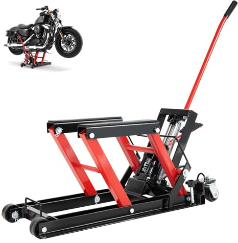 Plataforma elevadora para motocicleta, 680 kg, hidráulica con ruedas, fácil de usar, soporte de montaje, plataforma elevadora plegable (rojo)