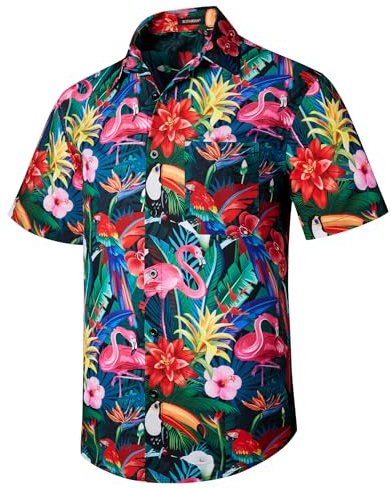 Rithern Hawaii skjorta herr kortärmad Hawaiiansk skjorta herr vardagliga skjortor sommar funky strand semester skjortor med framficka färgglad, grön/blå/rosa, X-Large