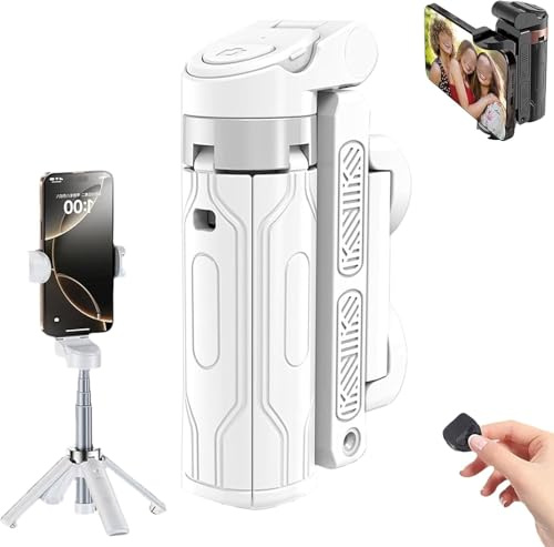 Mini TréPied Pocketflex, Razunoth Tripod Mini Jj02, Mini TréPied Portable, Perche à Selfie Rotative à 360° avec TéLéCommande DéTachable (White (Double Light))
