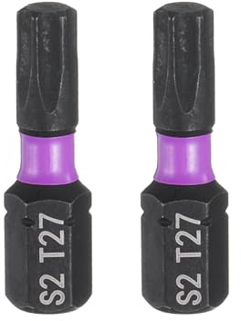 QUARKZMAN 2pcs T27 Embout de Tournevis Torx 1/4 Tige Hexagonale 25mm/1 Longueur Magnétique Étoile 6 Pans Acier S2 Forets de Tournevis et de Perceuse Électrique de Qualité Industrielle
