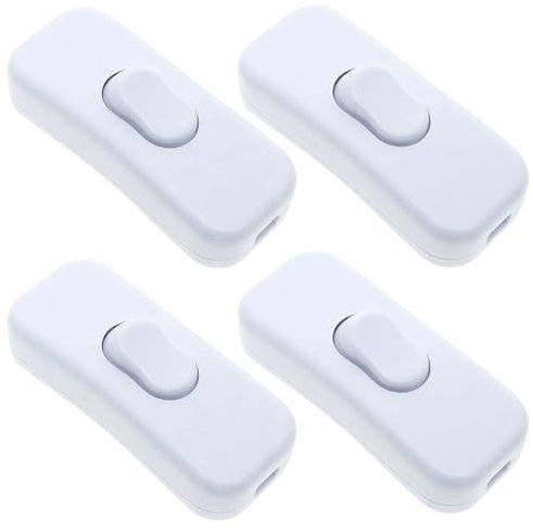 Powice 4X Zwischenschalter,Schnurschalter,Schalter 230v,Kabelschalter,Geeignet für 2 und 3 Adrige Netzkabel und Kleingeräte oder Leuchten Kippschalter,Weiß
