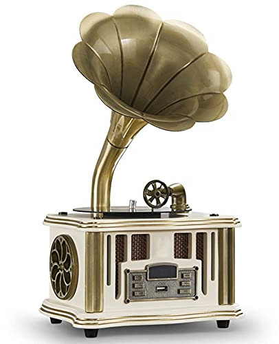 WDWDW Tourne-Disque rétro Bluetooth Haut-Parleur Vintage Platine Vinyle en Forme de Gramophone avec entrée auxiliaire Lecteur USB phonographe Double Piste