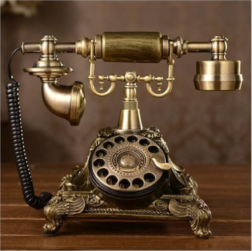 Resin Imitation Copper Vintage Style Rotary Retro Old Fashioned Rotary Dial Vintage Old Fashion Telephone For Home Office Decoration